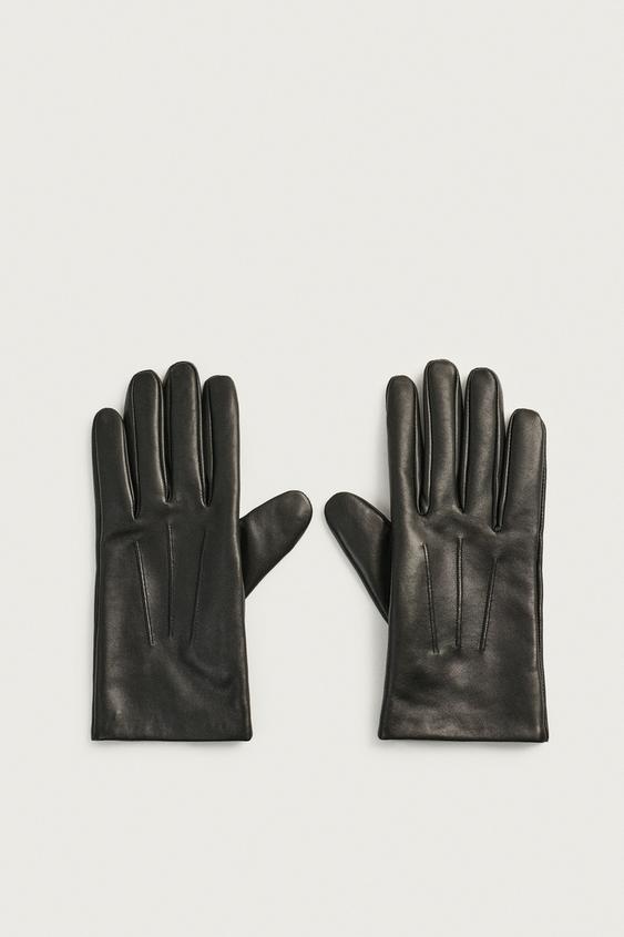 Мужские перчатки Zara Basic Leather Gloves, цвет: Чёрный
