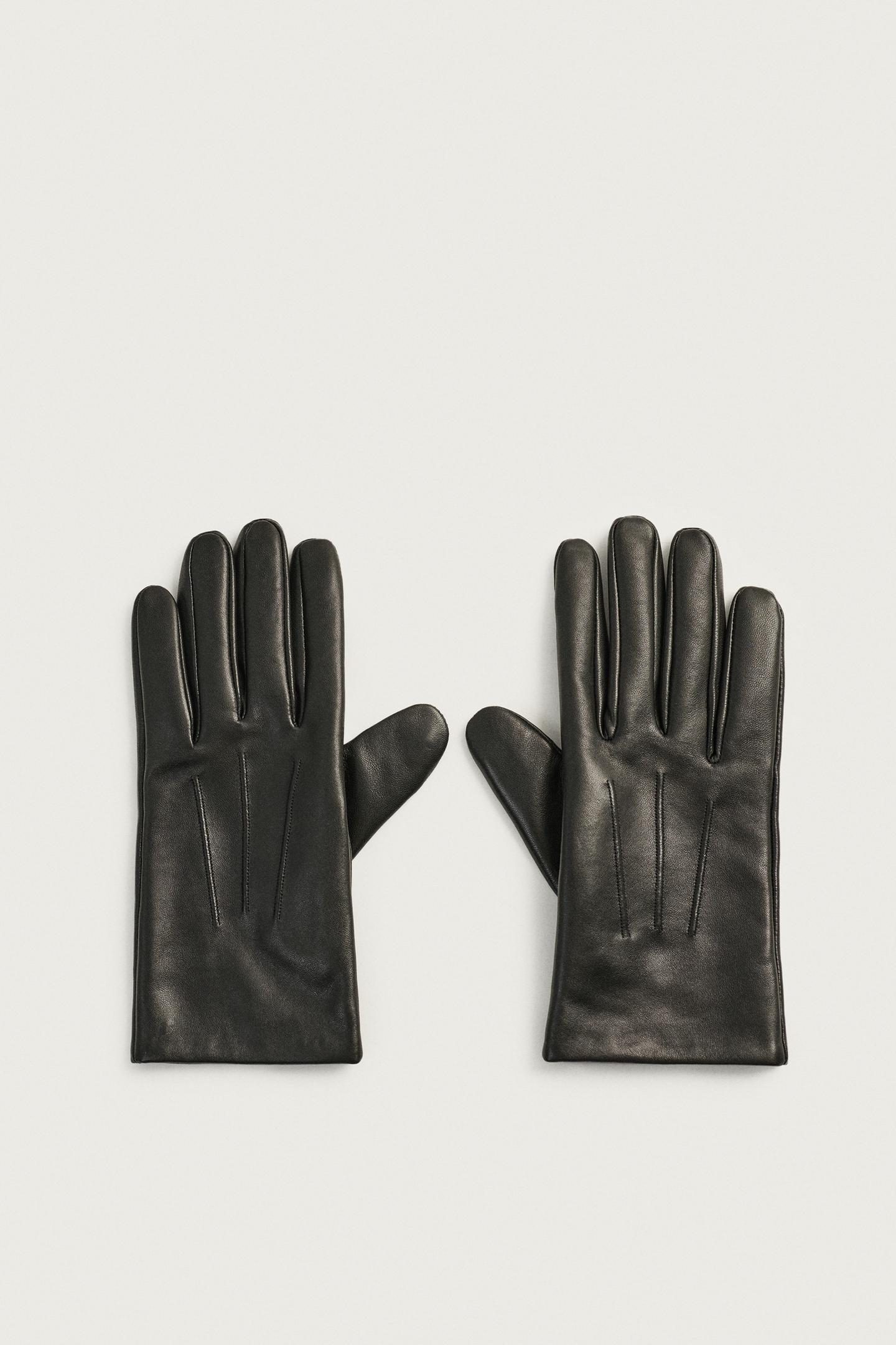Мужские перчатки Zara Basic Leather Gloves, цвет: Чёрный — фото 1