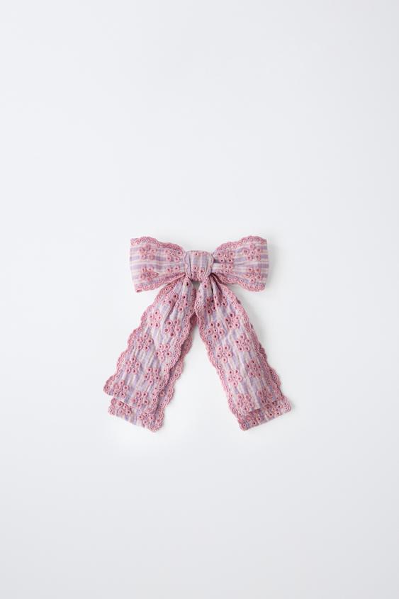CHOUCHOU ET PINCE À NŒUD EN BRODERIE SUISSE - Mauve de Zara - Image 0