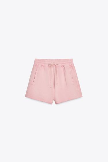 Zara WASHED EFFECT FLEECE SHORTS - Pastel pink