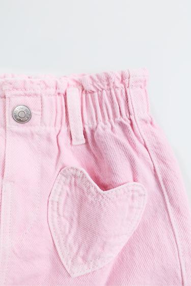 بنطلون تويل باجي بجيوب على شكل قلوب - وردي الخاص بـ Zara