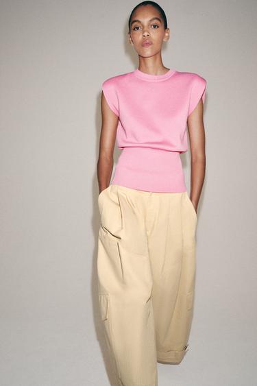 Zara SHOULDER PAD KNIT TOP - Pink