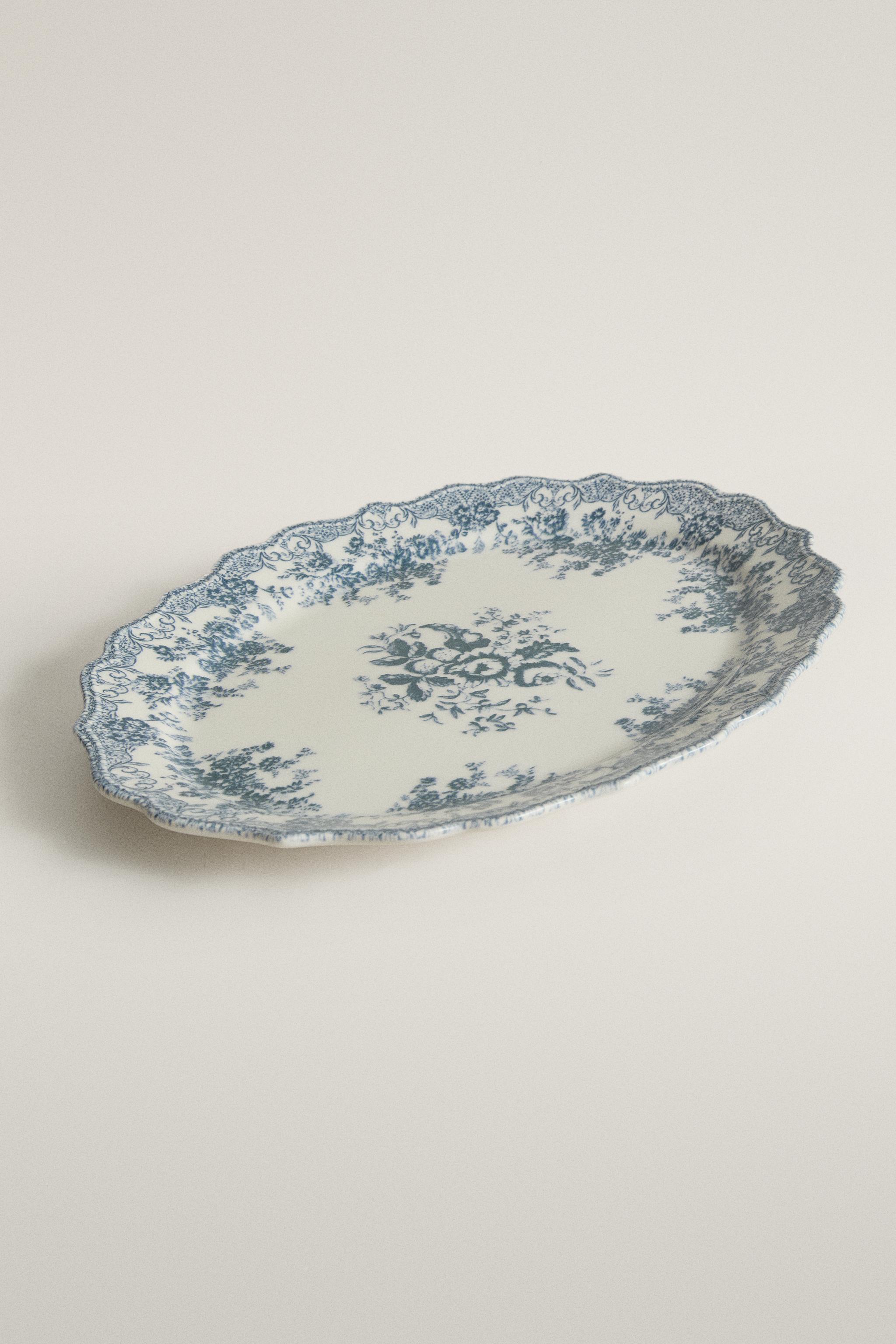 PLAT FAÏENCE IMPRIMÉ FLEURS