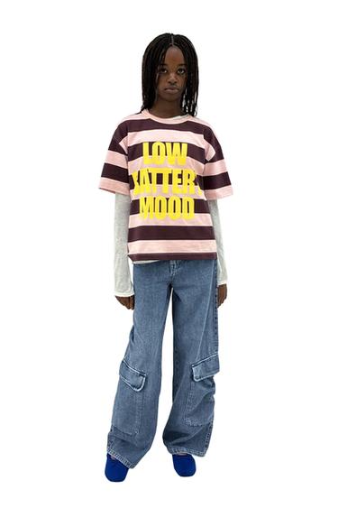 Zara STRIPED TEXT PRINT T-SHIRT - 140