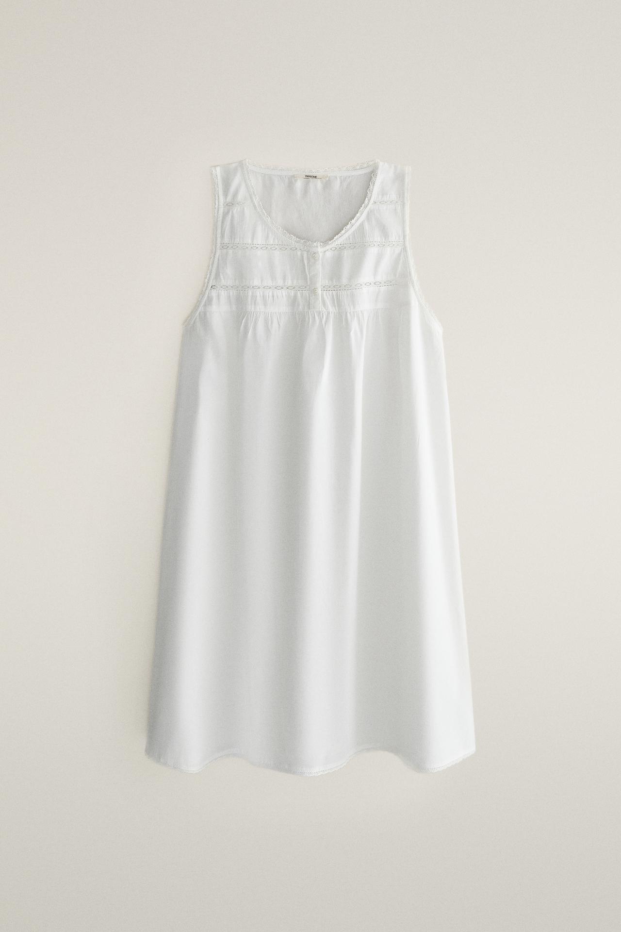 PLAIN POPLIN LACE NIGHTGOWN — White
