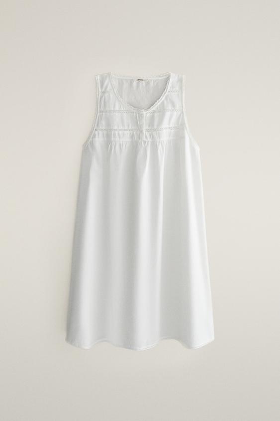 CAMISÓN DE POPELINA LISO CON ENCAJE - Blanco de Zara - Imagen 0