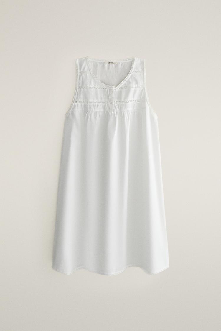 PLAIN POPLIN LACE NIGHTGOWN — White