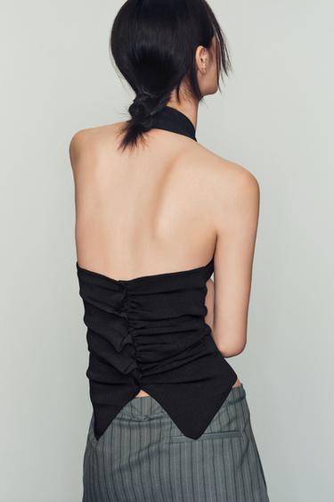 GATHERED KNIT HALTER TOP - Black by Zara