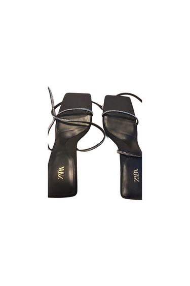 ZARA BLACK STRAPPY SANDALS WITH RHINESTONES SIZE 37