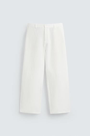 Zara RELAXED FIT 100% LINEN PANTS - White