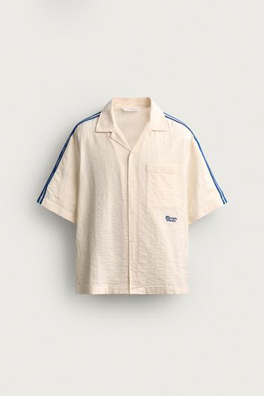 CONTRAST EMBROIDERY STRIPE SHIRT - Oyster-white by Zara