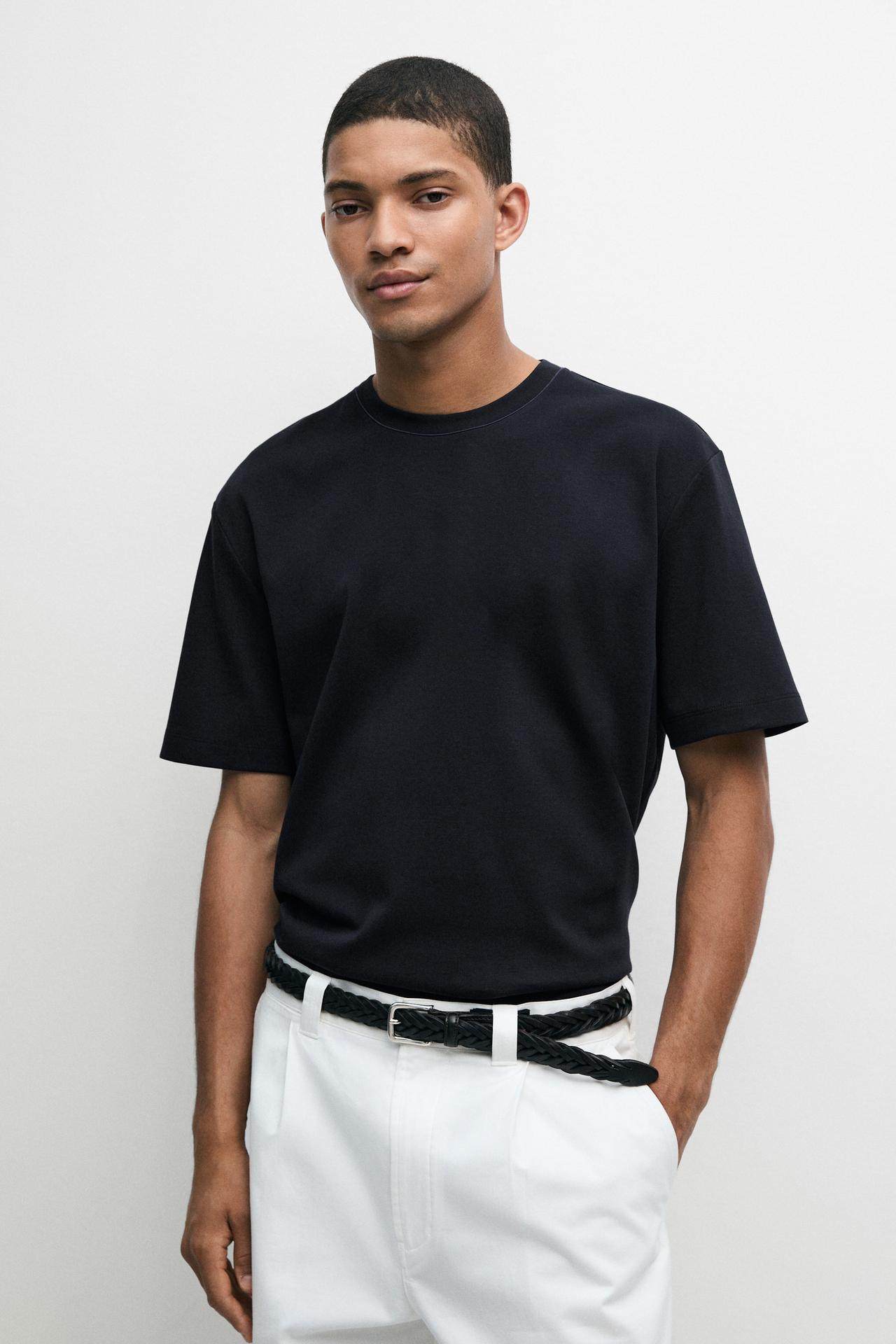Contrast neck short sleeve T-shirt — Navy blue