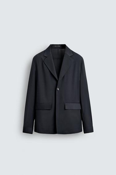 RELAXED FIT WOOL BLEND BLAZER - Navy blue by Zara