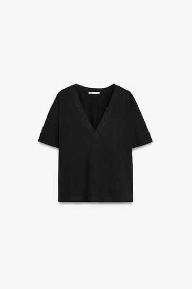T-SHIRT ALGODÃO BÁSICA - Preto da Zara