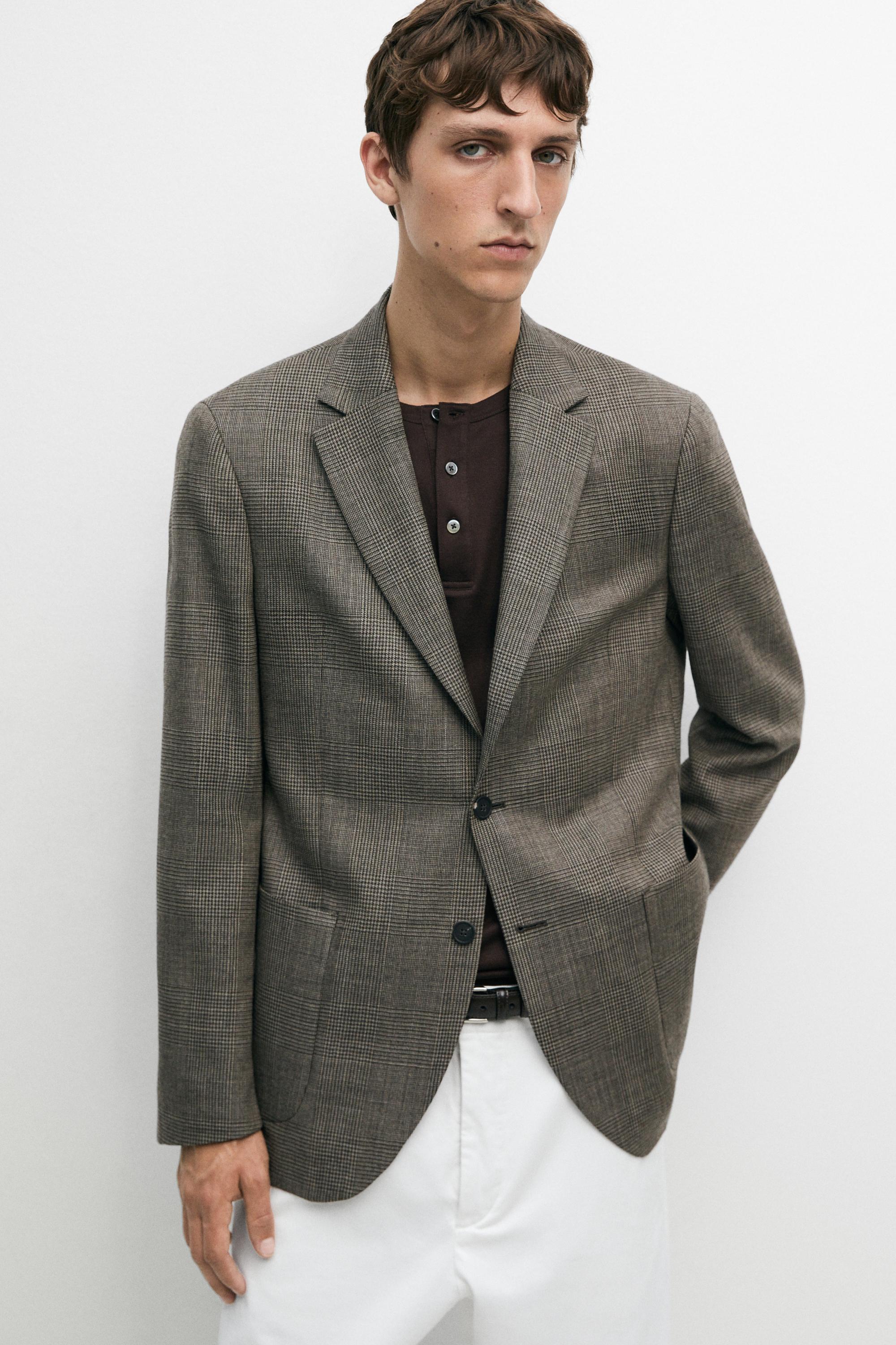 Tailored 100% wool check blazer — Mink