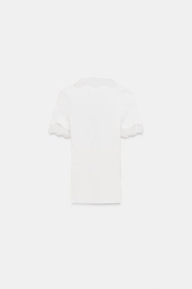 RIBBED LACE T-SHIRT - White by Zara - Image 4