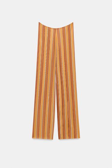 PANTALON PARÉO EN TUL IMPRIMÉ À RAYURES - Orange brûlé de Zara - Image 3