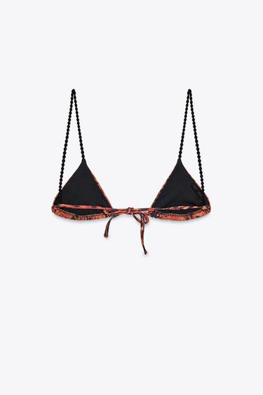 HAUT DE BIKINI IMPRIMÉ CONTRASTE - Marron clair de Zara - Image 3
