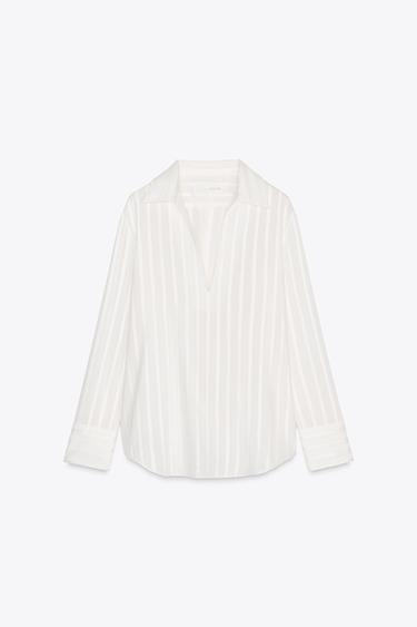 Zara METALLIC THREAD SHIRT ZW COLLECTION - White - Image 0