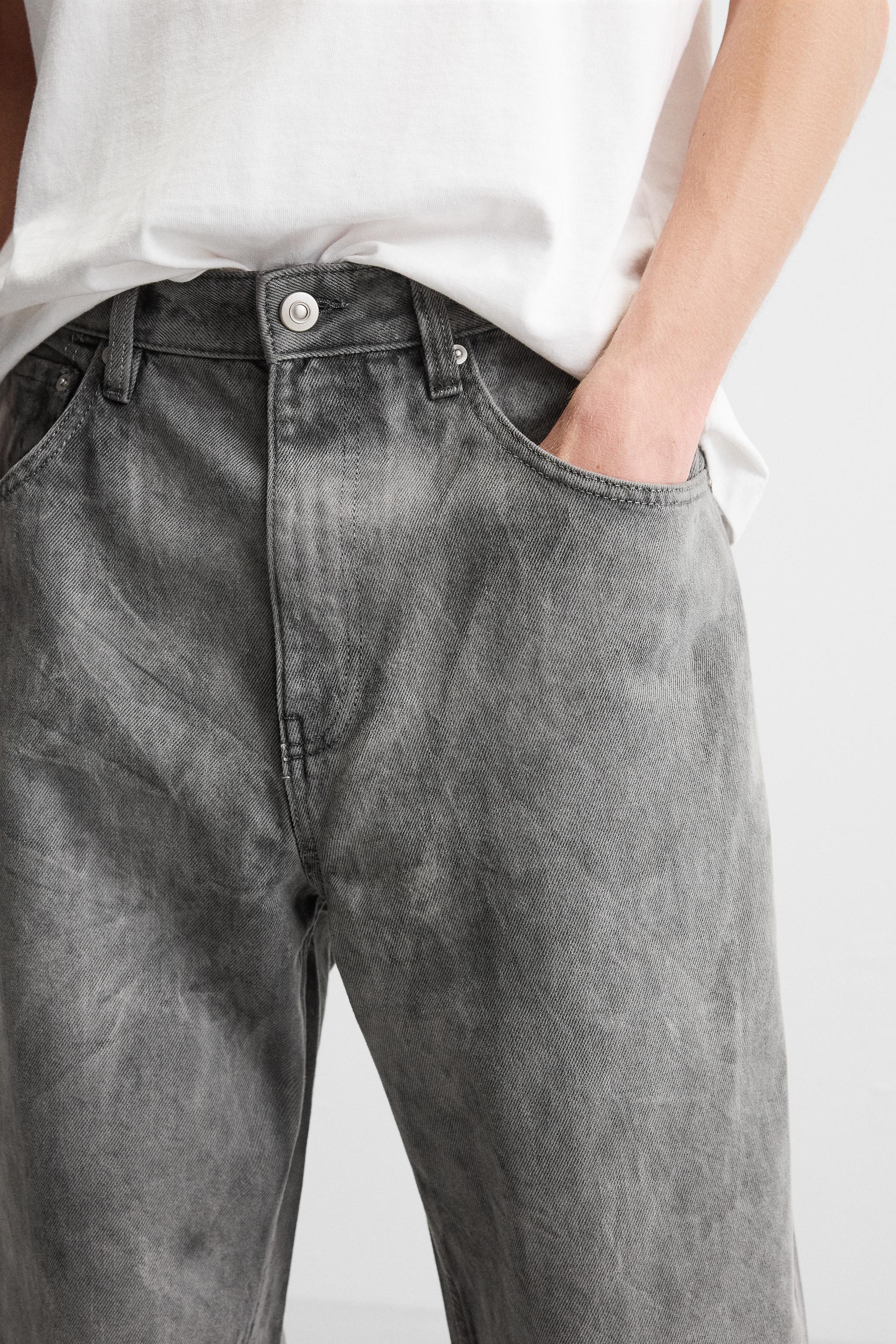 リラックスフィット しわ加工プリントジーンズ - グレー | ZARA