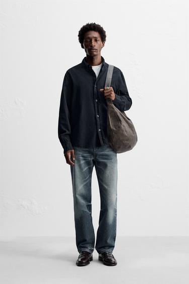 TEXTURED CHAMBRAY SHIRT - Dark navy by Zara - Image 0