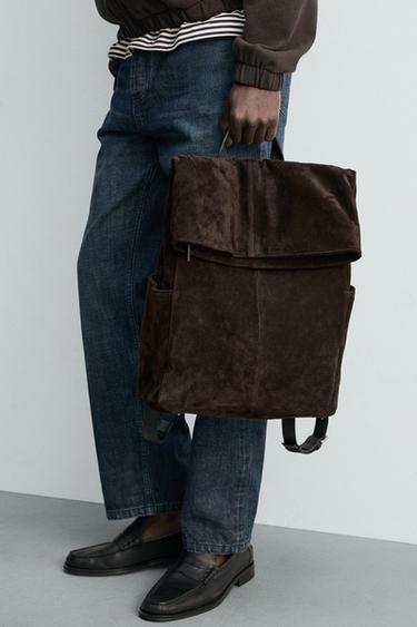 SAC À DOS EN CUIR À RABAT - Marron de Zara - Image 2