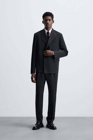 PANTALÓN TRAJE ESPIGA LINO - ALGODÓN - Marino de Zara - Imagen 0