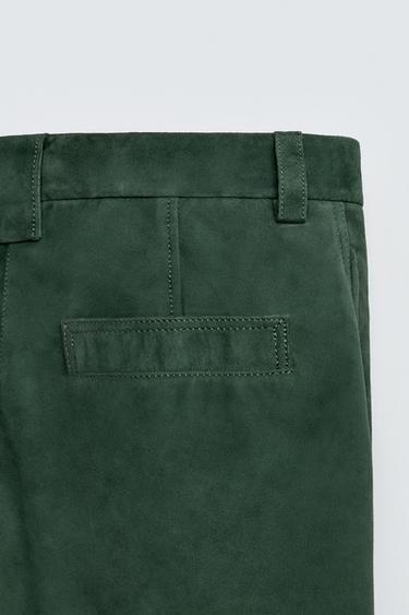 RELAXED FIT LEATHER SUEDE BERMUDA SHORTS - Green by Zara - Image 9