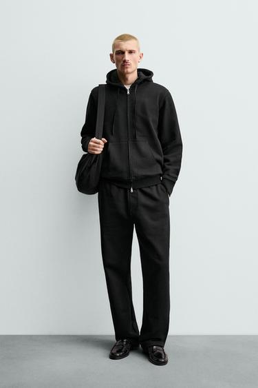Zara ORIGINS 系列厚磅拉鍊連帽運動衫 - 黑色