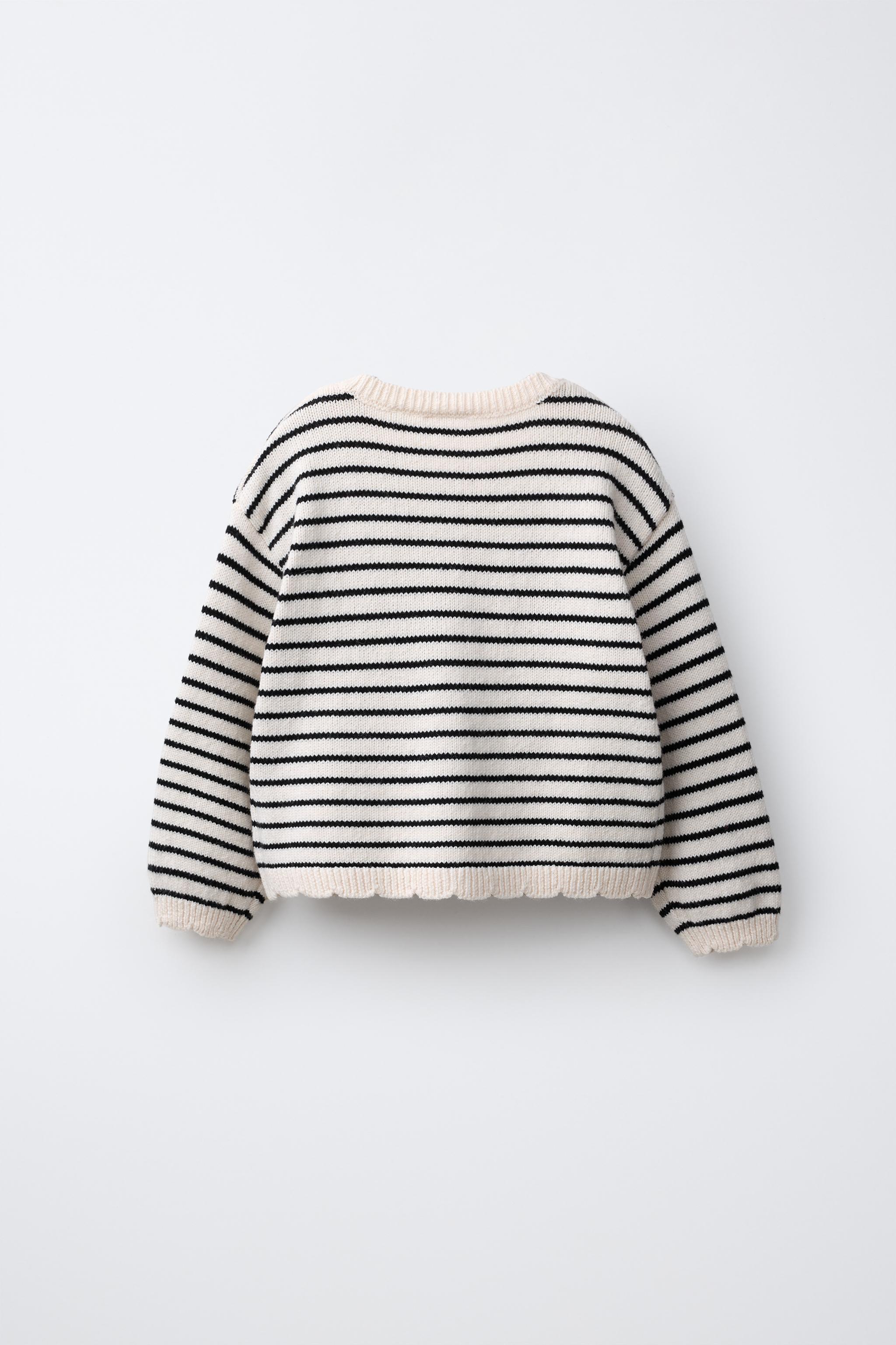 STRIPED HEART POCKET CARDIGAN