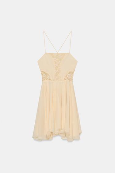 SHORT DRESS WITH LACE GODETS - Ecru by Zara - Image 3