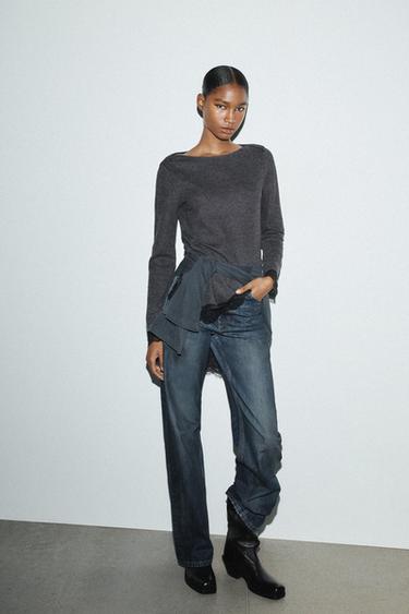 Zara TOP MEKANI EFEKT ČIPKA – antracit siva