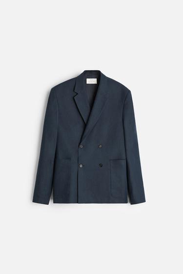 BLAZER CRUZADA TRAJE ESPIGA - Marino de Zara