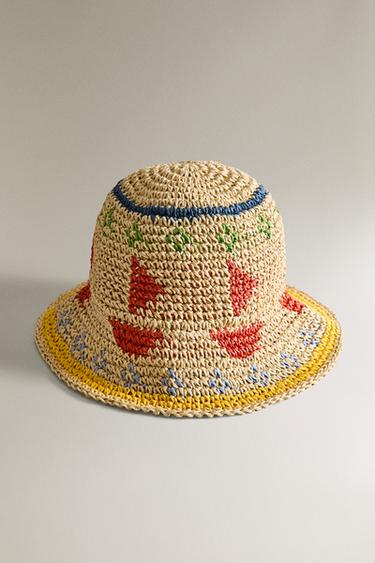 KIDS' PRINTED PAPER BEACH HAT - Light beige by Zara - Image 1