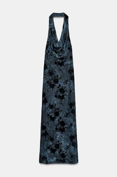 ROBE HALTER FLOQUÉE - Bleu de Zara - Image 5