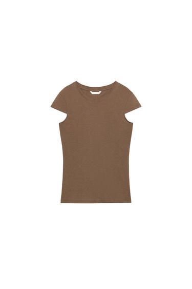 MINIMALIST SHORT SLEEVE T-SHIRT - Light brown by Zara