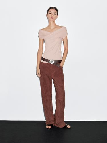 Zara 100% cotton surplice boat neck top - Pale pink