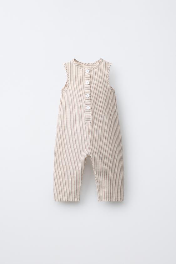 LONG STRIPED DUNGAREES COTTON BLEND AND LINEN - Russet by Zara - Image 0