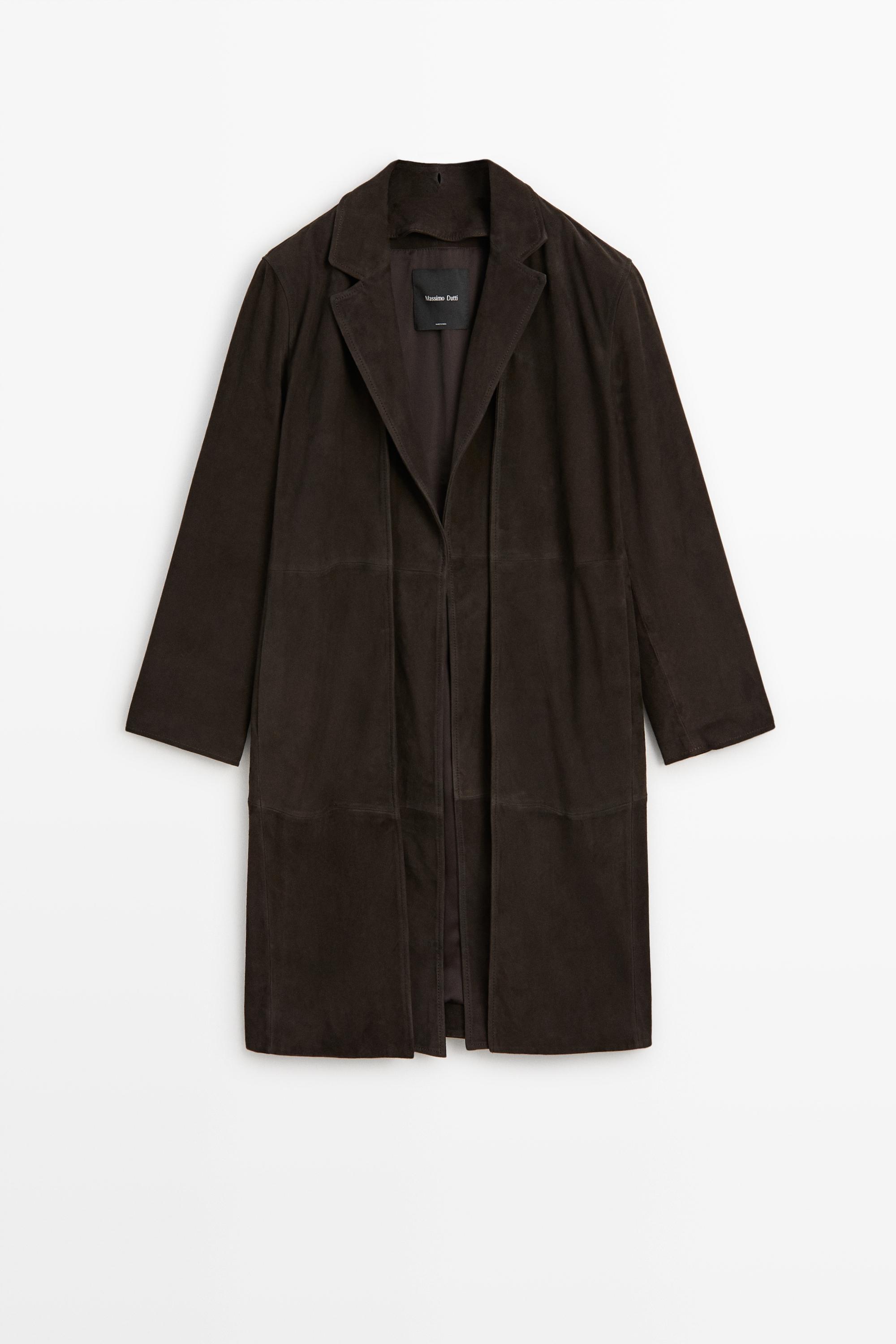 Manteau en cuir finition daim à col amovible