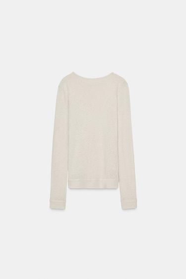 T-SHIRT À MANCHES LONGUES AVEC LIN - Écru de Zara - Image 6