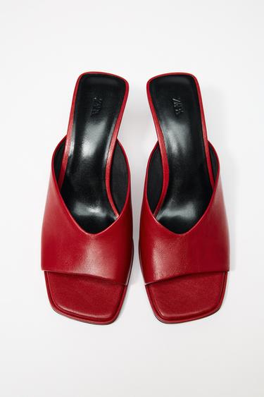 MULE PIEL - Rojo de Zara