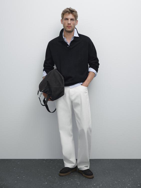 Ribbed knit cashmere polo shirt