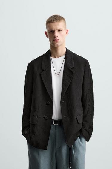 BLAZER RELAXED FIT JACQUARD ENRUGADO - Preto da Zara