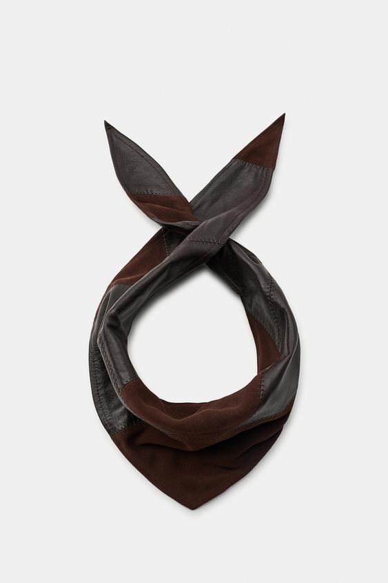 BANDANA COMBINÉE CUIR VELOURS 100 % - Marron de Zara - Image 1