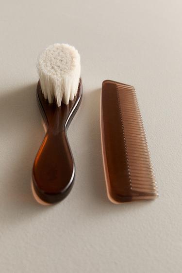ACETATE BABY BRUSH AND COMB SET - Brown by Zara