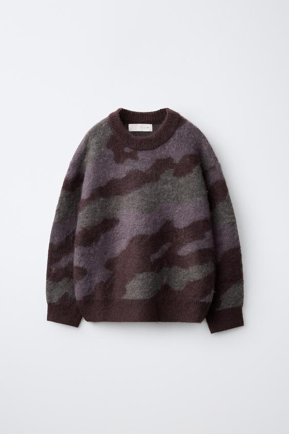 Zara PRINTED KNIT SWEATER - Taupe gray - Image 0