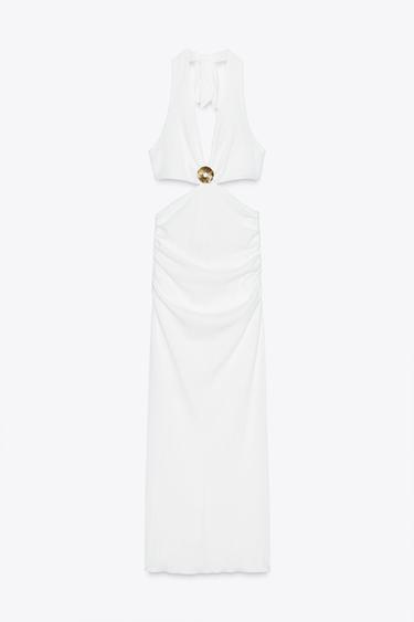 BEADED TEXTURED MIDI DRESS - White by Zara - Image 4