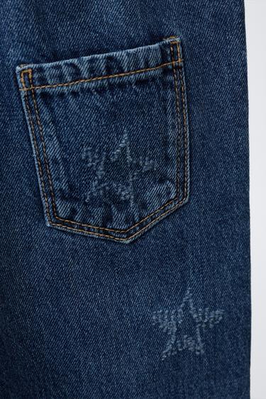 DENIM DUNGAREES WITH EMBROIDERED STARS - Blue by Zara - Image 3