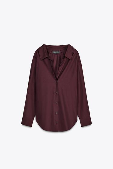 ZW COLLECTION POPLIN SHIRT - Burgundy by Zara - Image 0