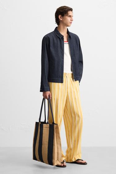 Zara 條紋托特包 - 海藍色 - 圖片 0